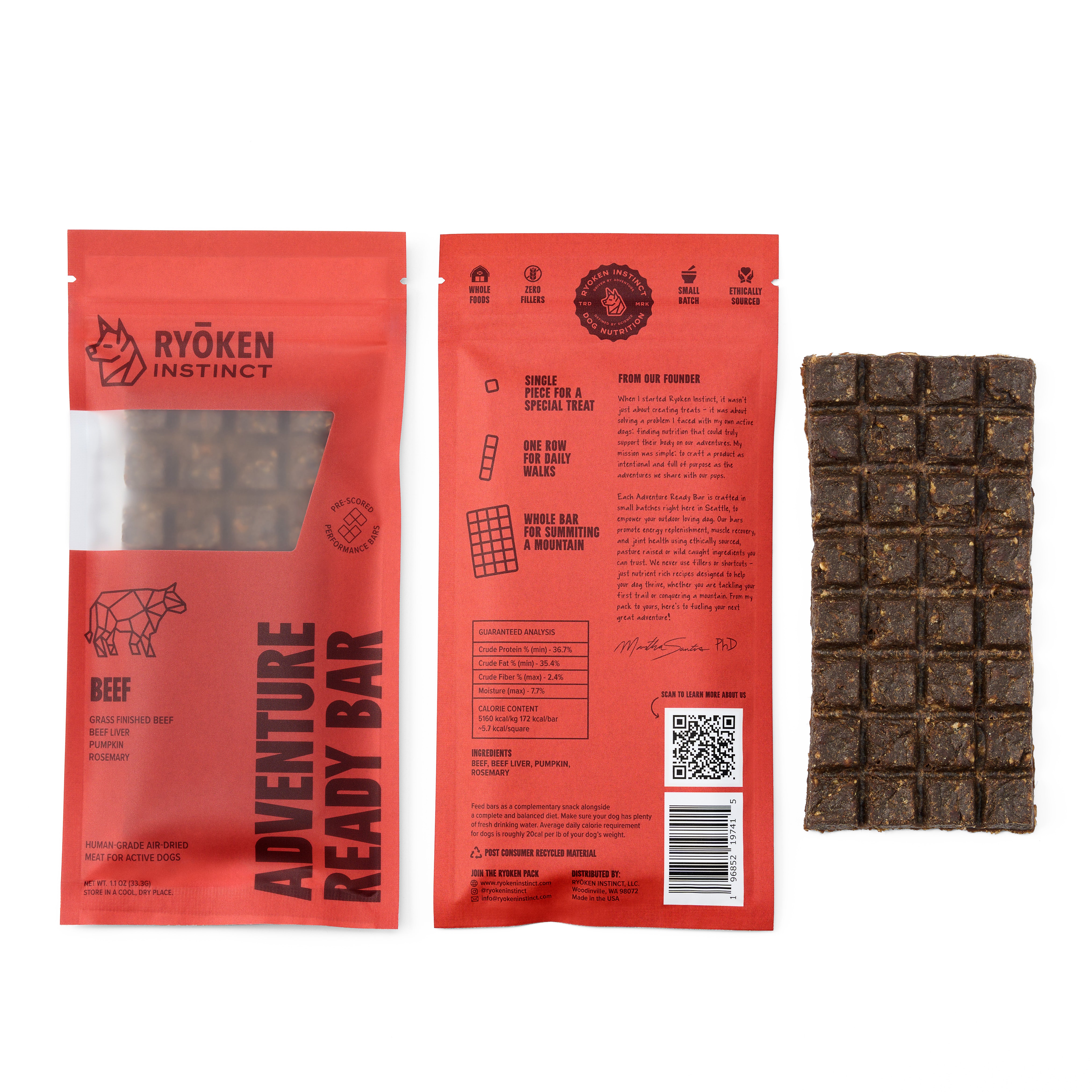 【RYOKI】くま　BMSG Ryōken Instinct Adventure & Training Beef Treat Bars for Dogs